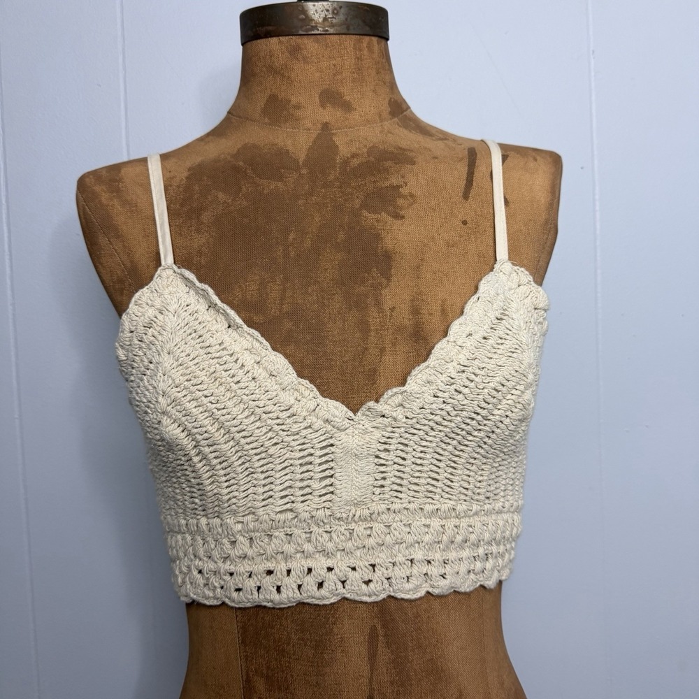 B.O.G Collective Cream Crochet Knit Bralette Top LRG Boho Festival Beach Xs